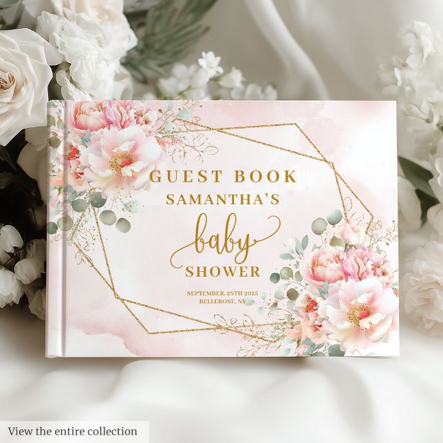 Visitas Livro de convidados do chá de fraldas de sábio ros (Sweet blush pink sage baby shower guest book)