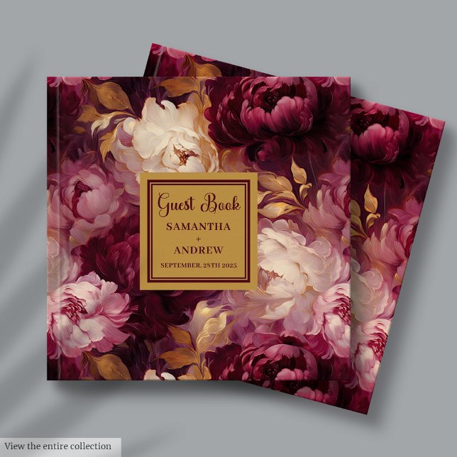 Visitas Livro de Convidados Dourado Casamento Romântico Bl (Romantic Blush Burgundy Gold Wedding Guest Book Keepsake)