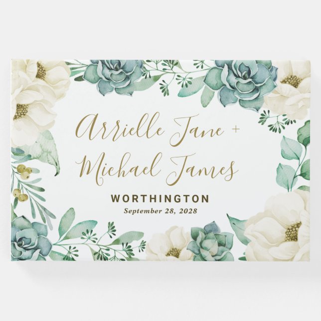 Visitas Livro de Convidados Floral de Suculente para Aquar (Frente)