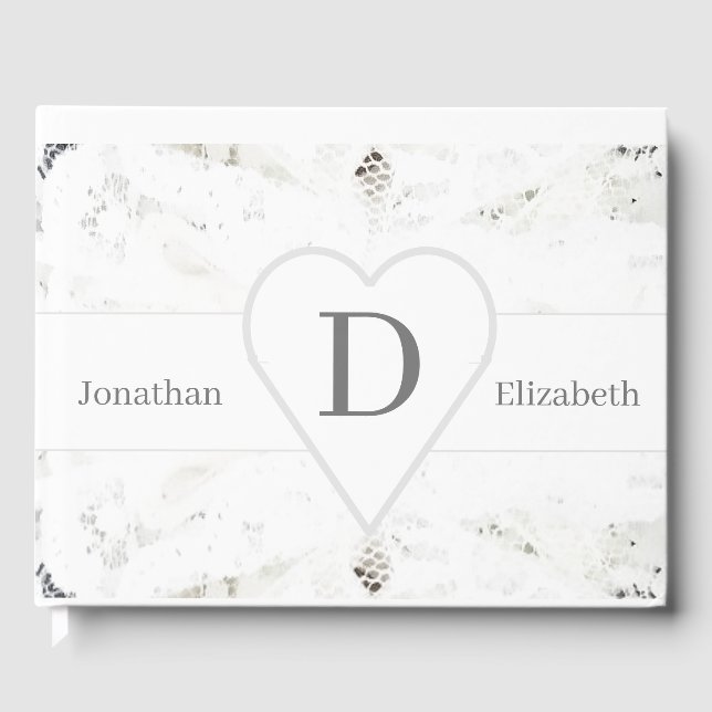 Visitas Livro de Convidados Monograma de Lace Branco (Frente)