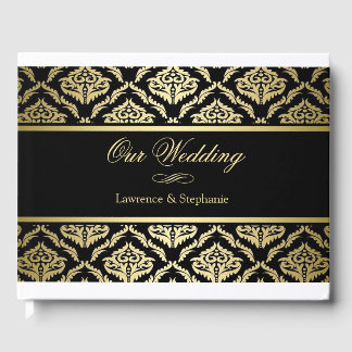 Visitas livro de convidados ouro e casamento tema damasco