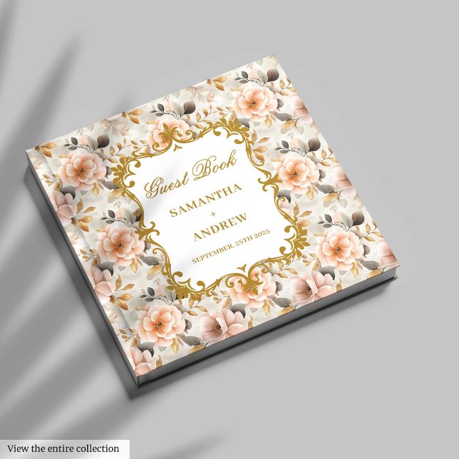 Visitas Livro de Convidados para Casamento Dourado Moderno (Modern Blush Gold Wedding Guest Book for Signing)