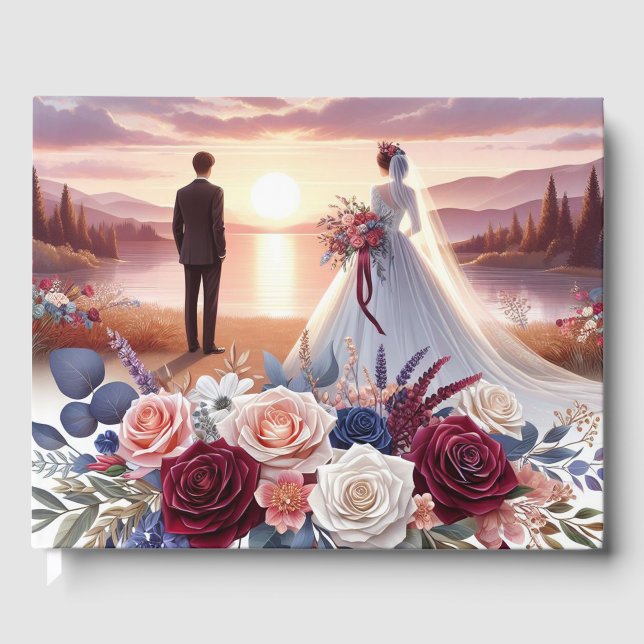 Visitas Livro de Convidados para Casamento Floral de Noite (Frente)