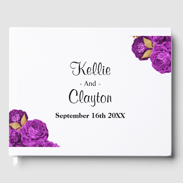 Visitas Livro de Convidados para Casamento Floral Roxo E D (Frente)