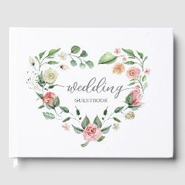Visitas Livro de Convidados Romântico de Coração Floral Ro