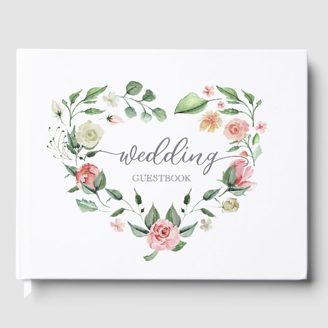 Visitas Livro de Convidados Romântico de Coração Floral Ro (Frente)