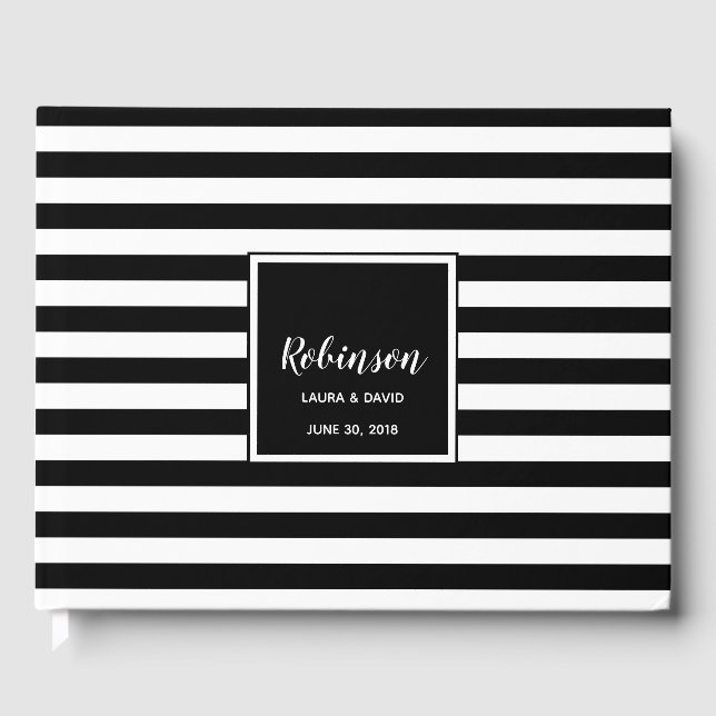Visitas Livro de Convidados Simples Black and White Stripe (Frente)