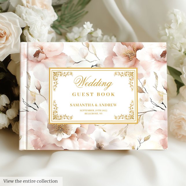 Visitas Livro de Convidados sobre Casamento Dourado de Mar (Sophisticated Blush Ivory Gold Wedding Guest Book

)
