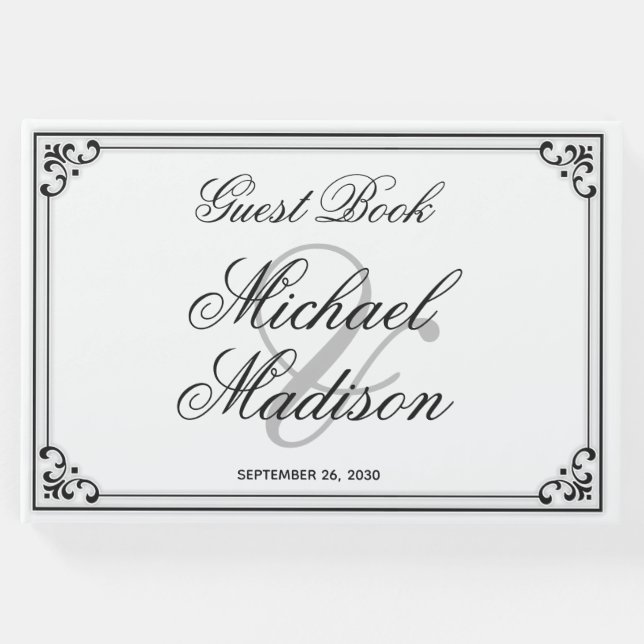 Visitas Livro de Convidados sobre Casamento Negro e Branco (Frente)
