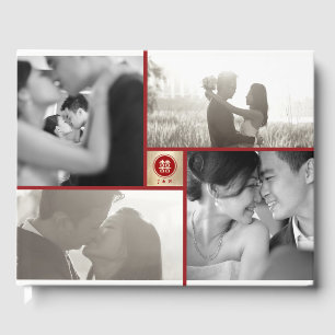 Visitas Livro de hóspedes chinês do casamento da colagem