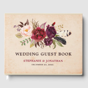 Visitas Livro de hóspedes da Burgundy Red Floral Boho