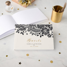 Visitas Livro de hóspedes de casamento da vintage preta