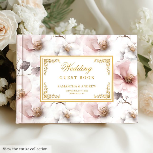 Visitas Livro de hóspedes de ouro rosa-poeirinho (Graceful boho dusty pink gold wedding guest book)