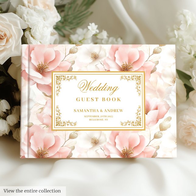 Visitas Livro de hóspedes de ouro simples e borrado (Simple bohemian blush gold wedding guest book)