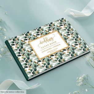 Visitas Livro de hóspedes de ouro verde profundo com verde