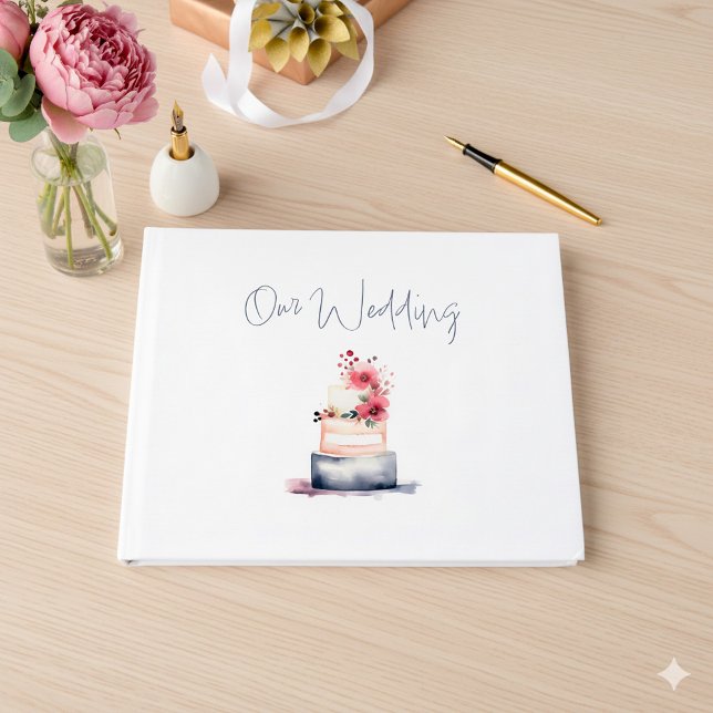 Visitas Livro de hóspedes do bolo de água (Pastel watercolor wedding cake "Our Wedding" wedding guest book.)