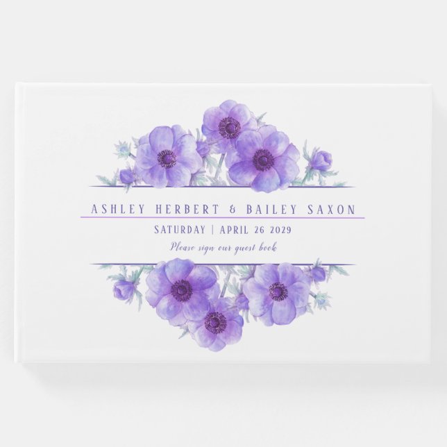 Visitas Livro de hóspedes do casamento com anêmona púrpura (Frente)