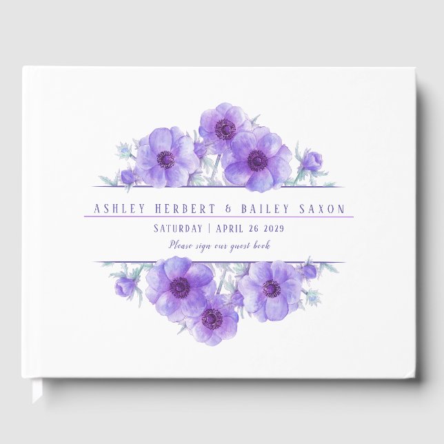 Visitas Livro de hóspedes do casamento com anêmona púrpura (Frente)
