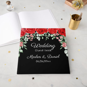 Visitas Livro de hóspedes do Casamento Floral Vermelho e N