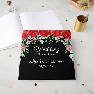 Visitas Livro de hóspedes do Casamento Floral Vermelho e N