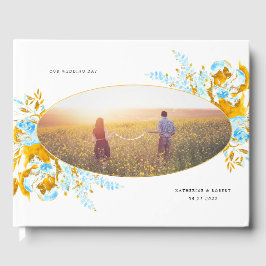 Visitas livro de hóspedes florais de cerimônias de ouro lu