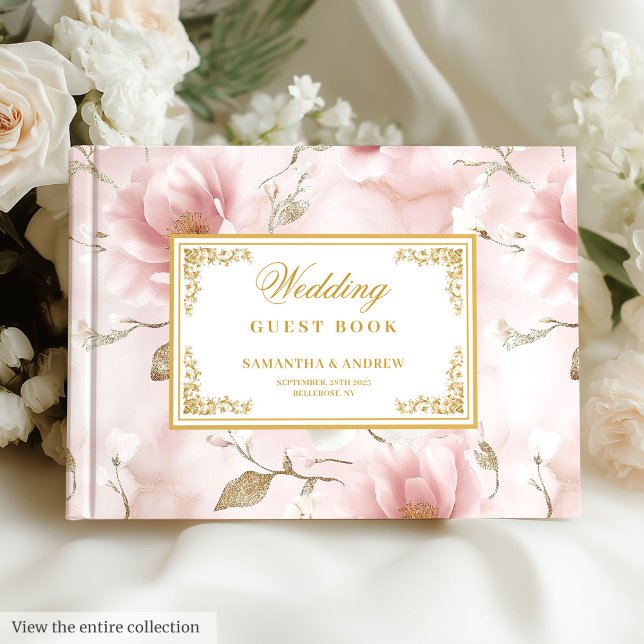Visitas Livro de hóspedes florais de marfim rosa poeirento (Chic dusty pink ivory floral wedding guest book)