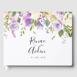 Visitas Livro de hóspedes florais roxo, casamento mauve