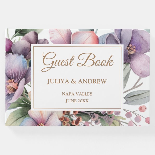 Visitas Livro de hóspedes floral de aquarela elegante (Frente)