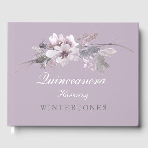 Visitas Livro de hóspedes floral roxo de Quinceanera da