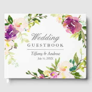 Visitas Livro de hóspedes floral roxo do casamento da