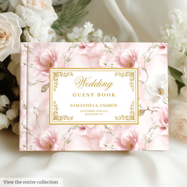 Visitas Livro de hóspedes roxeiro de ouro rosa empoeirado (Romantic boho dusty pink gold wedding guest book)