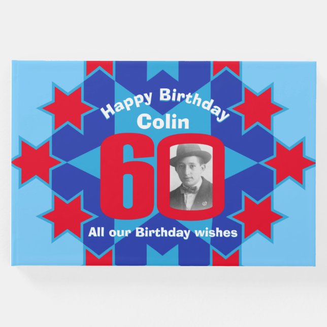 Visitas Livro de hóspedes vermelho azul da estrela fotográ (Frente)