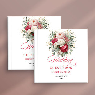 Visitas Livro de Presença de Casamento Floral Branco Verme
