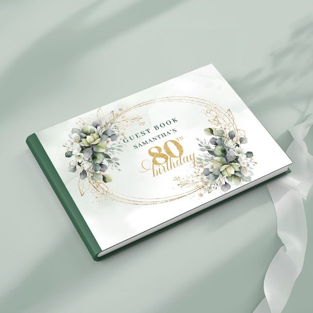 Visitas Livro de Presença Moderno Boho com Folhagens para  (Modern Boho Greenery 80th Birthday Guest Book)