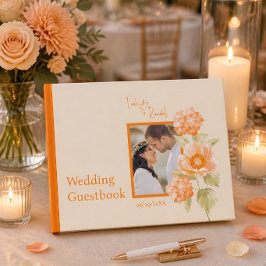 Visitas Livro de Presenças de Casamento com Flores Laranja
