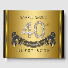 Visitas Livro de Presentes de Aniversário de 40 Anos Preto