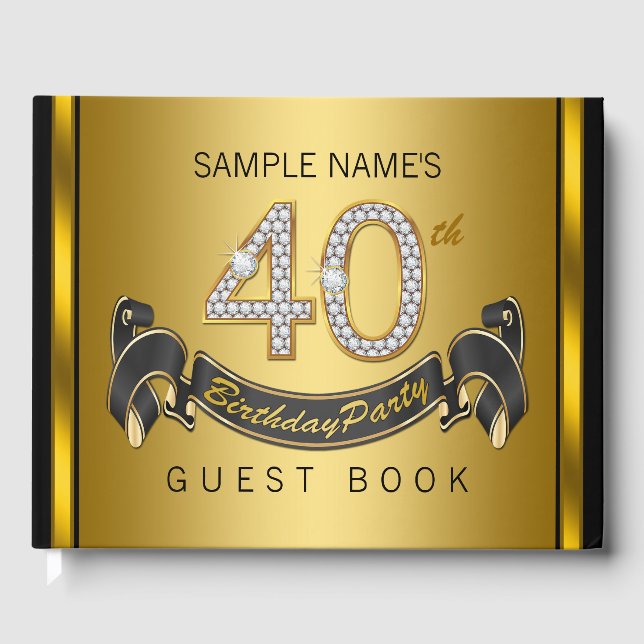 Visitas Livro de Presentes de Aniversário de 40 Anos Preto (Frente)