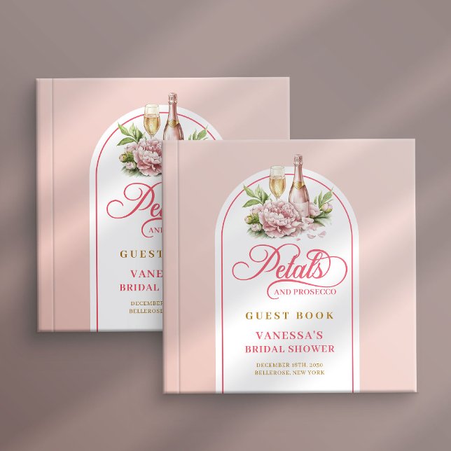 Visitas Livro de presentes de chá de noiva prosecco com pé (Elegant blush gold petals prosecco wedding book)
