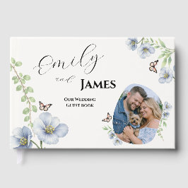Visitas Livro de Registro de Casamento com Floral Azul e F