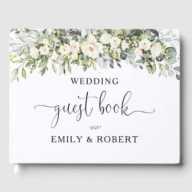 Visitas Livro de Registro de Casamento com Flores Brancas (Frente)