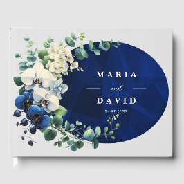 Visitas Livro de Registro de Casamento Floral Azul Marinho