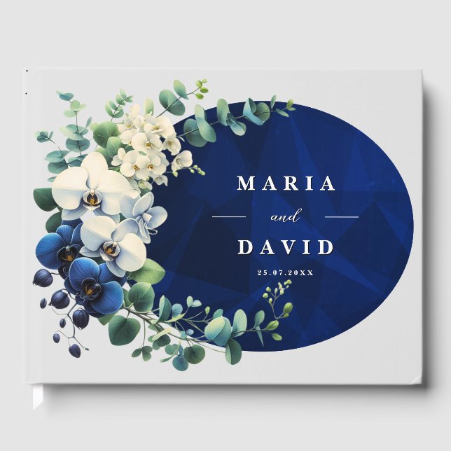 Visitas Livro de Registro de Casamento Floral Azul Marinho (Frente)
