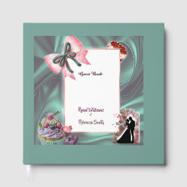 Visitas Livro de Registro de Casamento Floral Bege e Azul