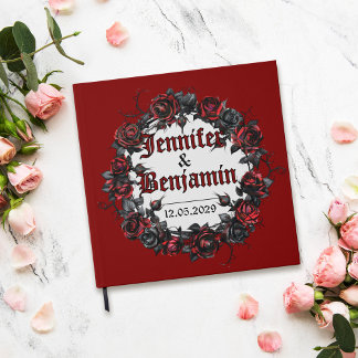 Visitas Livro de Registro de Casamento Rosa Gótica Vermelh