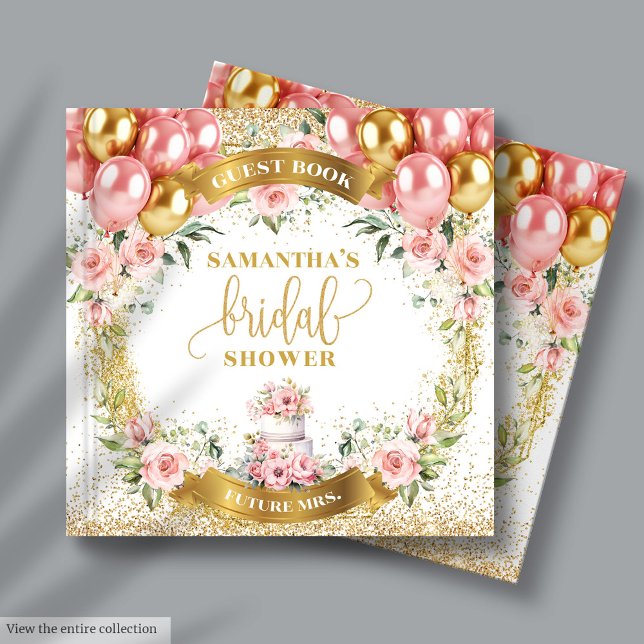 Visitas Livro de Registro de Convidados de Chá de Noiva Fl (Elegant Blush Floral Bridal Shower Guest Book)