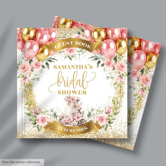 Visitas Livro de Registro de Convidados para Chá de Noiva  (Chic Pink Gold Bridal Shower Sign-In Guest Book)
