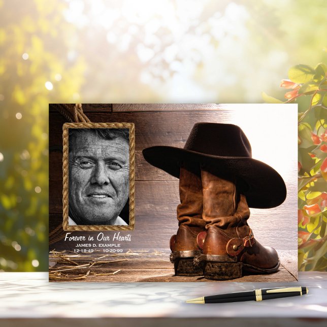 Visitas Livro de Registro de Funeral de Cowboy (Cowboy hat and boots memorial and funeral guest book.)