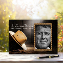 Livro de Registro de Funeral Memorial Cowboy Rústi