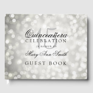Visitas Luzes de prata de Quinceanera Bokeh do livro de