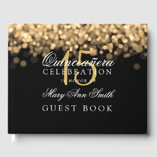 Visitas Luzes do ouro de Quinceanera do livro de hóspedes